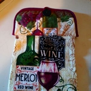 Kitchen Towel Set.Wine designmade to hang on oven door2 piece set
